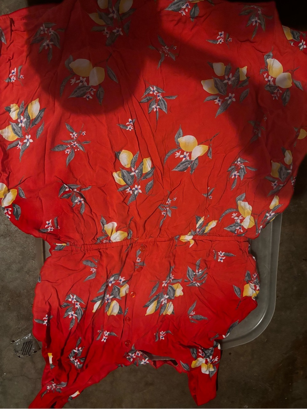 Red Floral Button-Front with Lemon Print